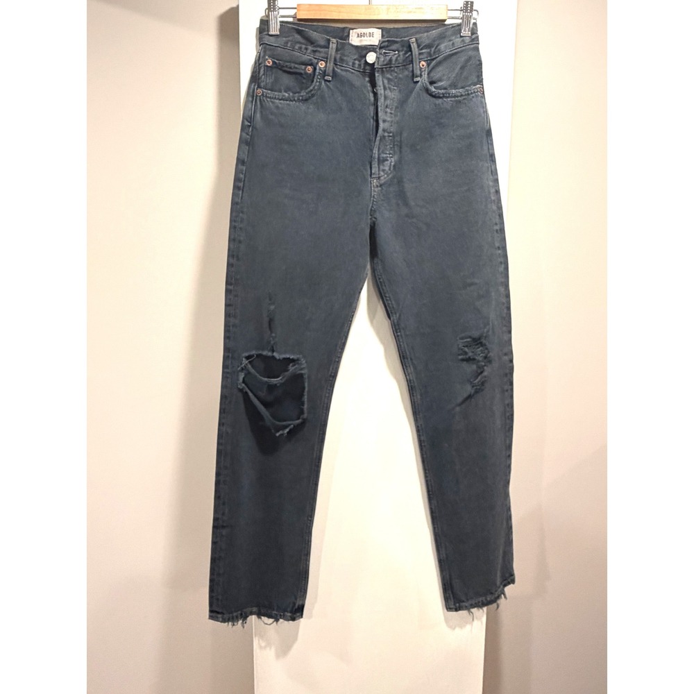 AGOLDE Women's 90s Pinch Waist High Rise Straight Jeans Distressed Grey Size 26